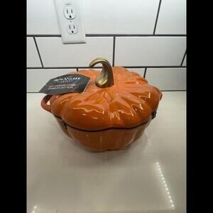 NEW Smith & Clark Ironworks - Orange Enameled Pumpkin Cast Iron 4 QT Dutch Oven